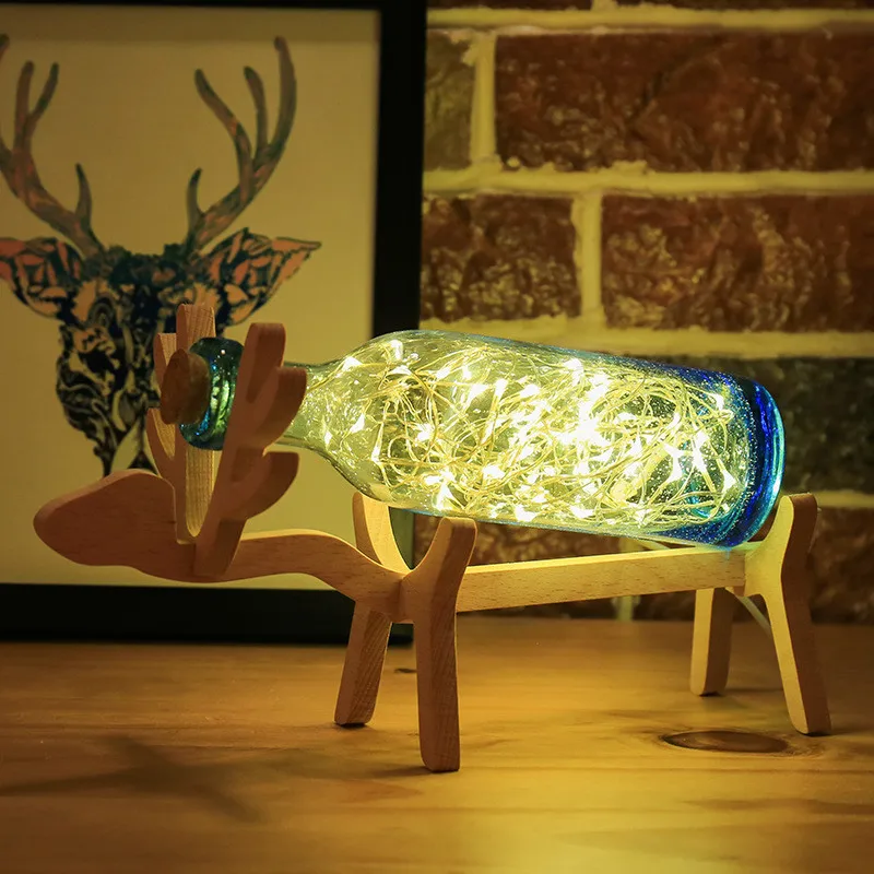 Креативный 3D Деревянный светодиодный ночник в виде оленя стеклянная бутылка