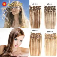 ELI Virgin Hair Brazilian Virgin Hair Clip In Human Hair Extension 14inch-24inch Full Head Remy Virgin Brazilian Hair