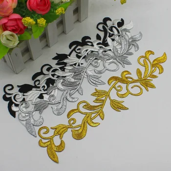 

YACKALASI 10 Pieces/Lot 3D Gold Embroidery Lace Appliques Iron On Fixed Appliqued Apparel Trim Stick Patches iron-on 24*6cm