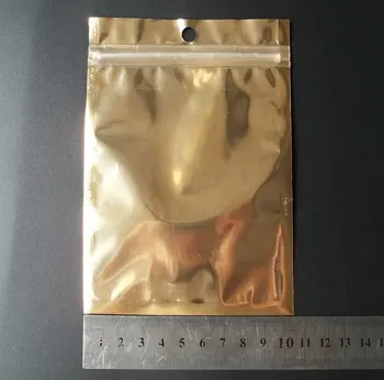 

1000pcs 10.5*15cm Plastic Zipper clear+gold back silver Retail Packaging Bag,USB charger CABLE Package bag
