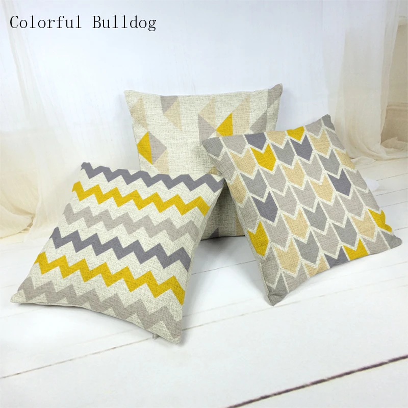 

Car-covers Grey and Yellow Striped Geometric Cotton Almofada Fundas 45x45Cm and 30*50Cm Square Home Car Seat Decor Cushion Cover