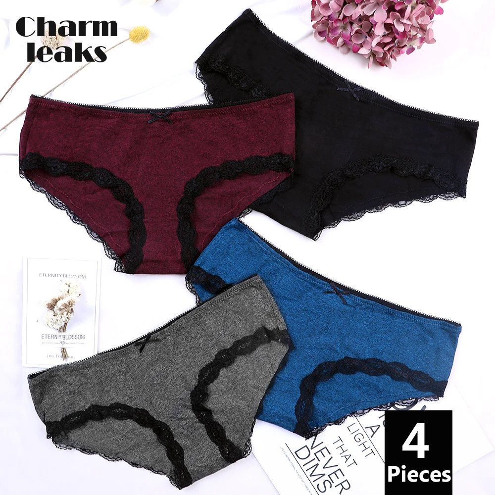 

Charmleaks Women Underwear Hipster 4 Packs Cotton Panties Soft Strech comfort solid Ladies Bow tie Mid-waist Hot Sale