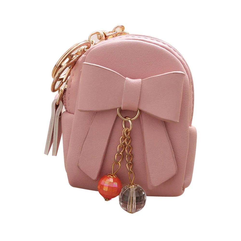 Женский короткий кошелек на молнии с бантом, кошелек для монет, держатель для карт, Сумочка для женщин, сумка для монет, милые сумки для ключей для девочек# RN - Цвет: Pink