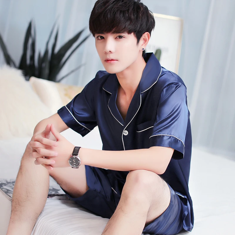 2019 Hot Plus Size Red Silk Men Pajamas Sets Solid Satin Sleepwear Men Summer Suit Pyjama Men Short Pyjamas Male S M L XL XXL