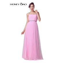 Honig Qiao Spaghetti Brautkleider 2016 Gerade O-ansatz Kristall Schärpen Elegante Abendkleider Bodenlangen Vestidos De Festa