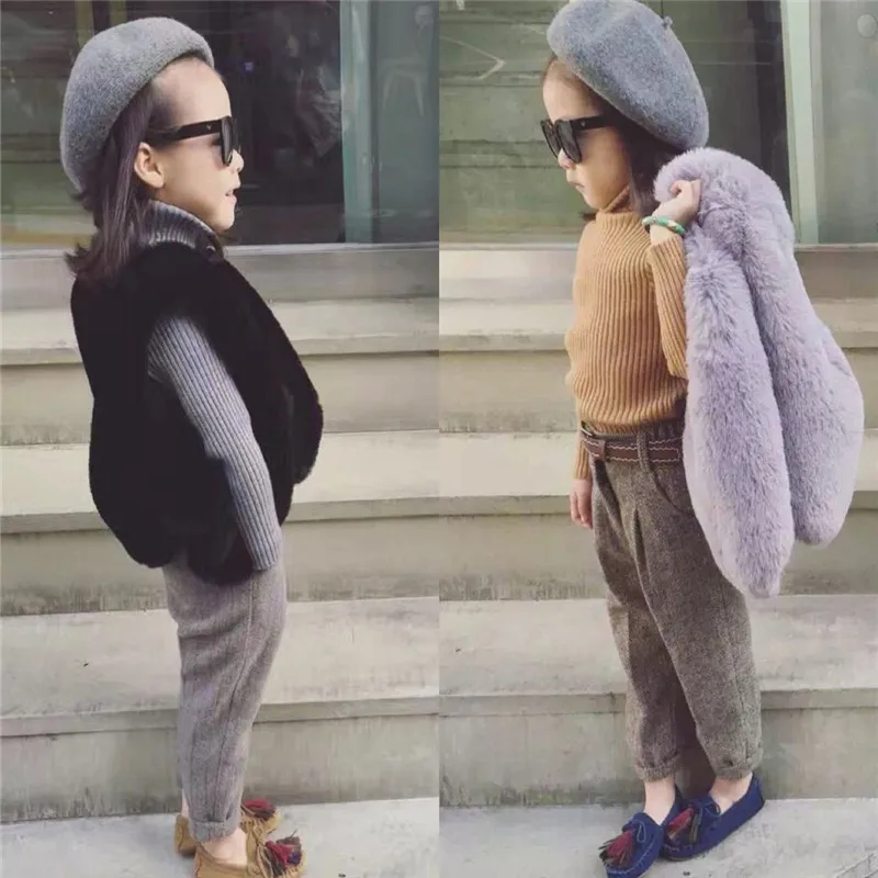 

Girls Clothing 2017 Winter Fake Fur Rabbit Waistcoats Stitching Fashion Vests for Baby Girls Children Clothing Kids Clothes