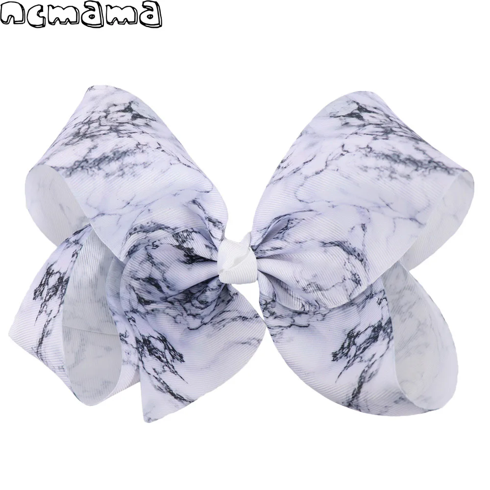 2 Pieces Lot 7 Jumbo Marble Hair Bows With Clips For Kids