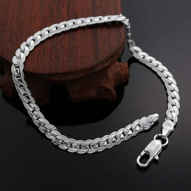 High quality fashion silver gold color bracelet men 5MM flat sideways chain hot High quality fashion silver gold color bracelet men 5MM flat sideways chain hot
