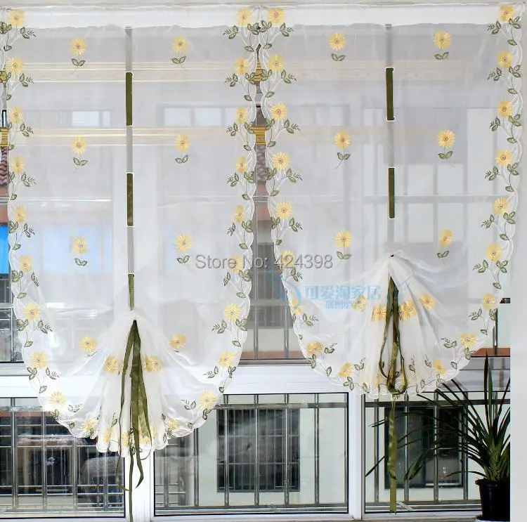 Buy Rustic balloon curtains for windows quality embroidery sheer tulle kitchen