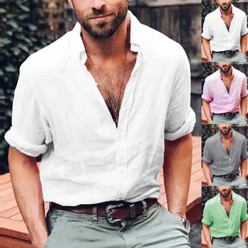 

2018 Men Shirts Plus Size New Arrivals Slim Fit Male Shirt Solid V Neck Long Sleeve British Style Cotton Men's Shirt M-3XL