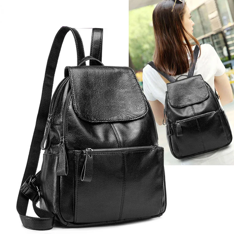 2017 New Leather Backpack Large Capacity Black Shoulder Bag Women