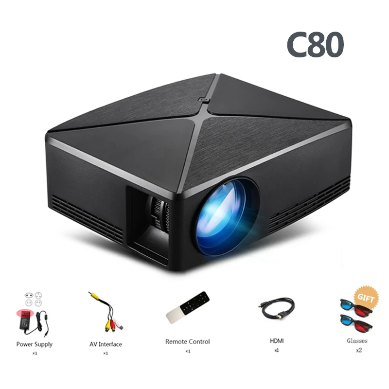 ALSTON HD MINI Projector C80/C80UP, 1280x720 Resolution, Android WIFI Proyector, LED Portable HD Beamer for Home Cinema 