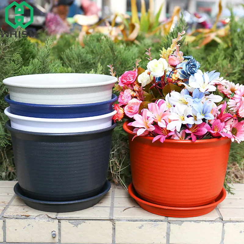 WHISM Plastic Garden Flower Pots Resin Green Plant Pot Decorative Succulents Nursery Pots Planters Flowerpot For Home Decoration