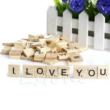

100 Wooden Alphabet Scrabble Tiles Black Letters & Numbers For Crafts Wood New
