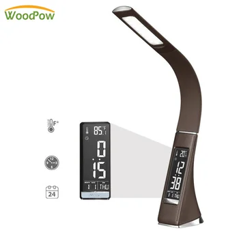 

Creative Business LED Desk Lamp 3 Mode Lights Leather Texture Folding Reading Table Lamp With Alarm Clock Calendar LCD Display