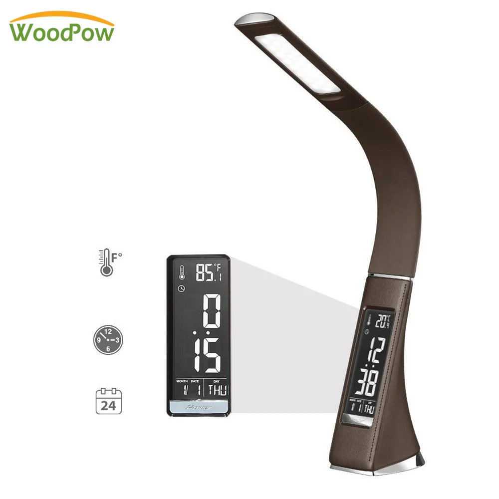 Günstig Kreative Business LED Schreibtisch Lampe 3 Modus Lichter Leder Textur Folding Lesebrille Tisch Lampe Mit Wecker Kalender LCD Display