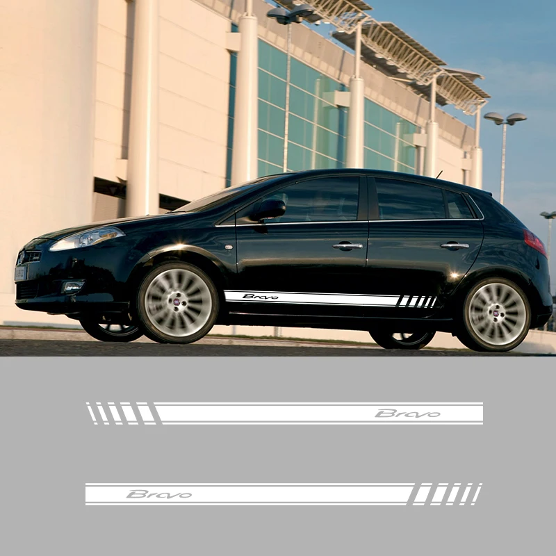  2 PCS Vinyl Graphics Racing Side Stripes Vehicle Decals Auto Stickers For Fiat Bravo Abarth