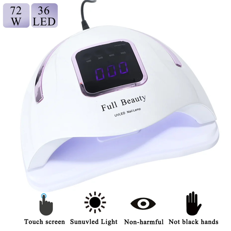 

72W Nail Dryer For Gel Polish Curing 10s 30s 90s Timer Nail Art Machine Tools Smart Touch Screen Auto Sensor LED UV Lamp LAFBS2
