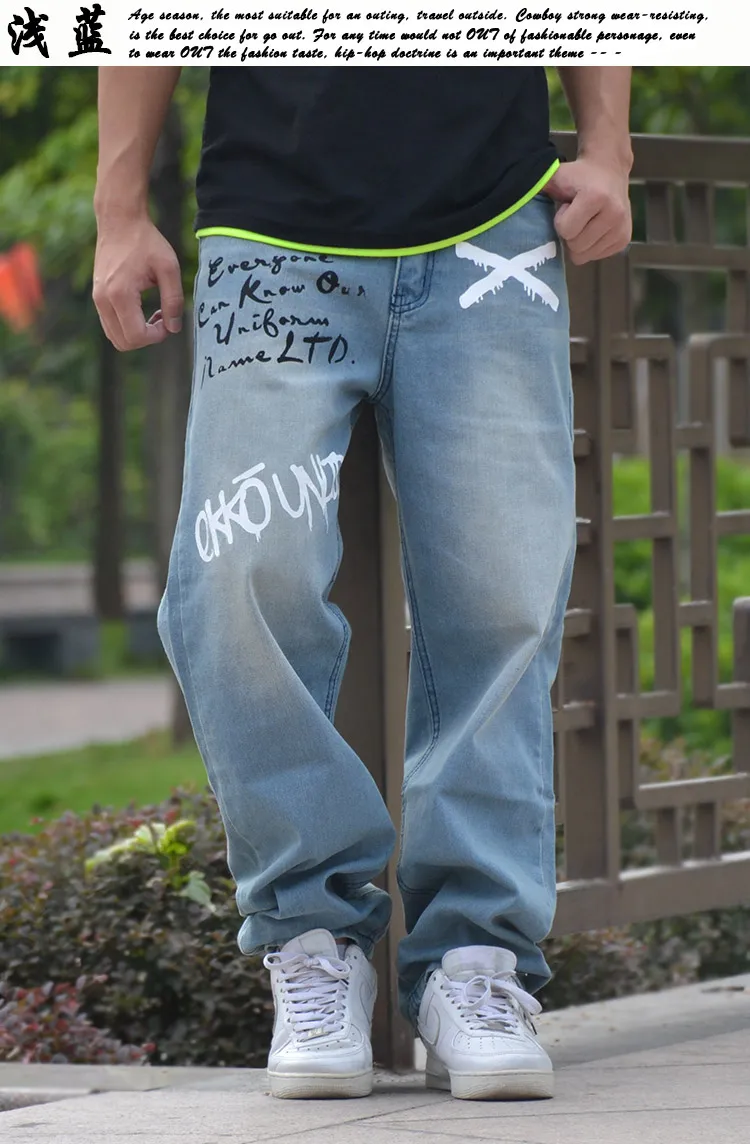 Мужские мешковатые джинсы хип-хоп дизайнерские брендовые штаны для скейтборда свободный стиль размера плюс 30-44 настоящие хип-хоп джинсы для мальчиков