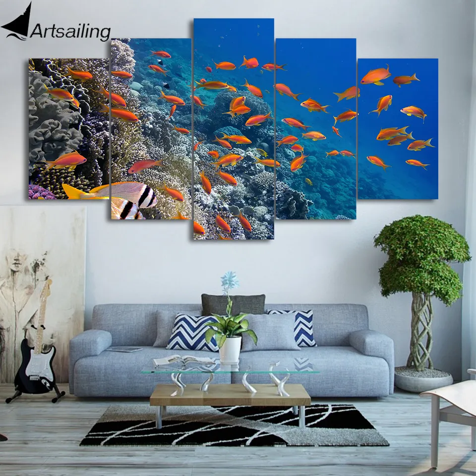 5 шт. картины на холсте с изображением морской рыбы|picture for living room|wall pictures5 piece canvas art
