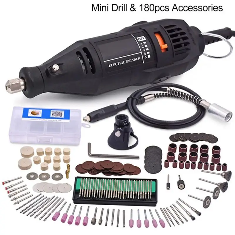 

Mini Electric Drill For Dremel Speed Electric Rotary Tools 180Pcs Accessories 130W Mini Grinder with Flexible Shaft Power Tools
