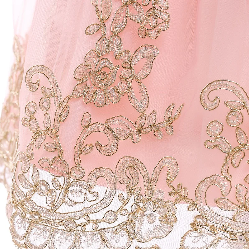 Летнее новейшее элегантное детское платье вечерние платья принцессы с цветочным узором для девочек, свадебное платье с аппликацией золотистого цвета