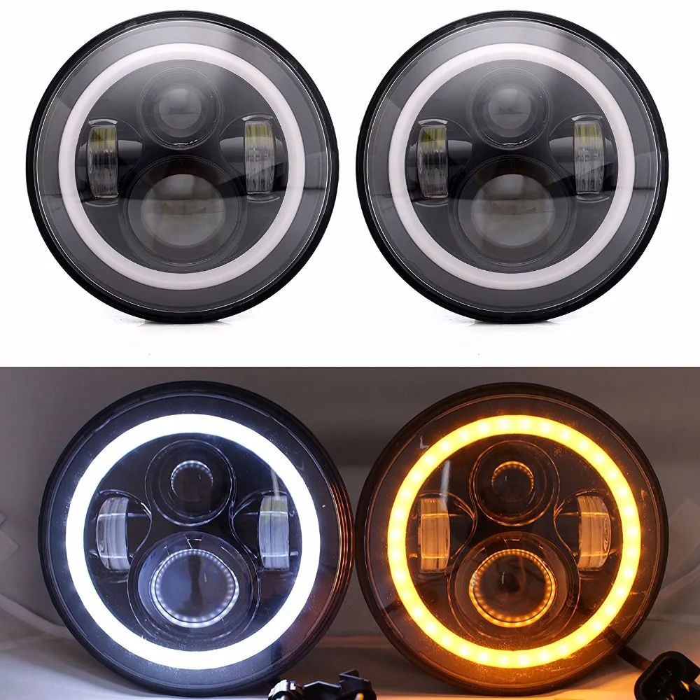 7 Inch Led Headlight H4 H13 Round Shape 7'' Headlights With Yellow ...