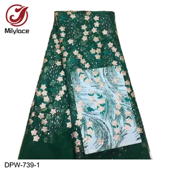 

5yards High Quality Nigerian French Lace Sequins Embroidered Tulle Lace Fabric for Wedding Dress2019 African Lace Fabric DPW-739
