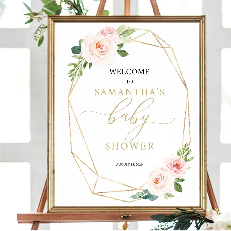 

Baby Shower Sign Personalized Canvas Prints and Poster , Custom Name Date Baby Shower Birthday Party Decoration Canvas Painting