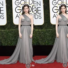 74-е платья для красной дорожки Анна Кендрик одно плечо плиссированный шифоновый Серый Серебряный A Line платья знаменитостей Выпускные платья