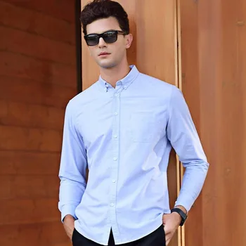 

100% Pure Cotton Oxford Men Shirt Anti-static Shrink-proof Autumn Spring Formal Business Solid Casual Man Long Sleeve Shirts