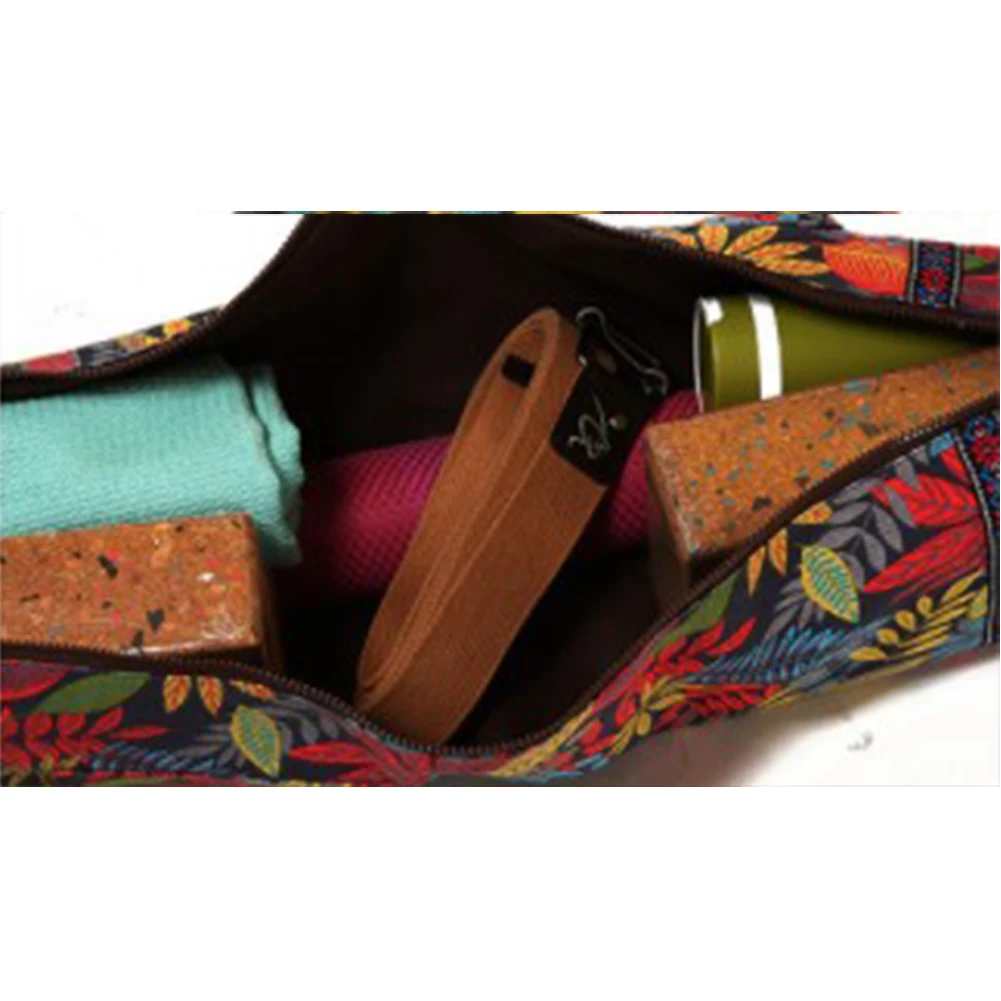 Casual Exercise Fitness Carrier Waterproof Practical Portable Case Yoga Mat Bag Shoulder Gym Leaves Print Adjustable Strap