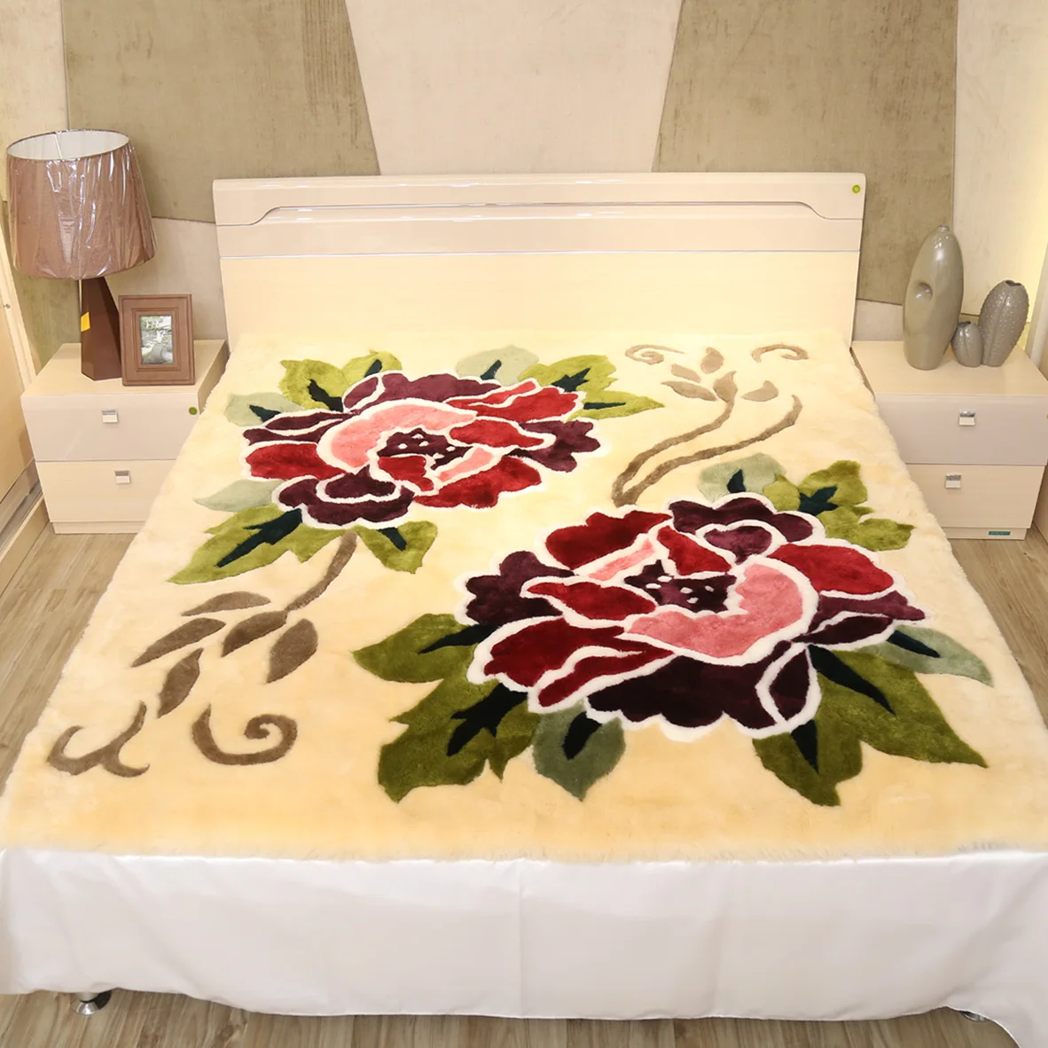 100Pure wool mattress fur one piece sheep shearing sheepskin bed fur blanket bed cover natural