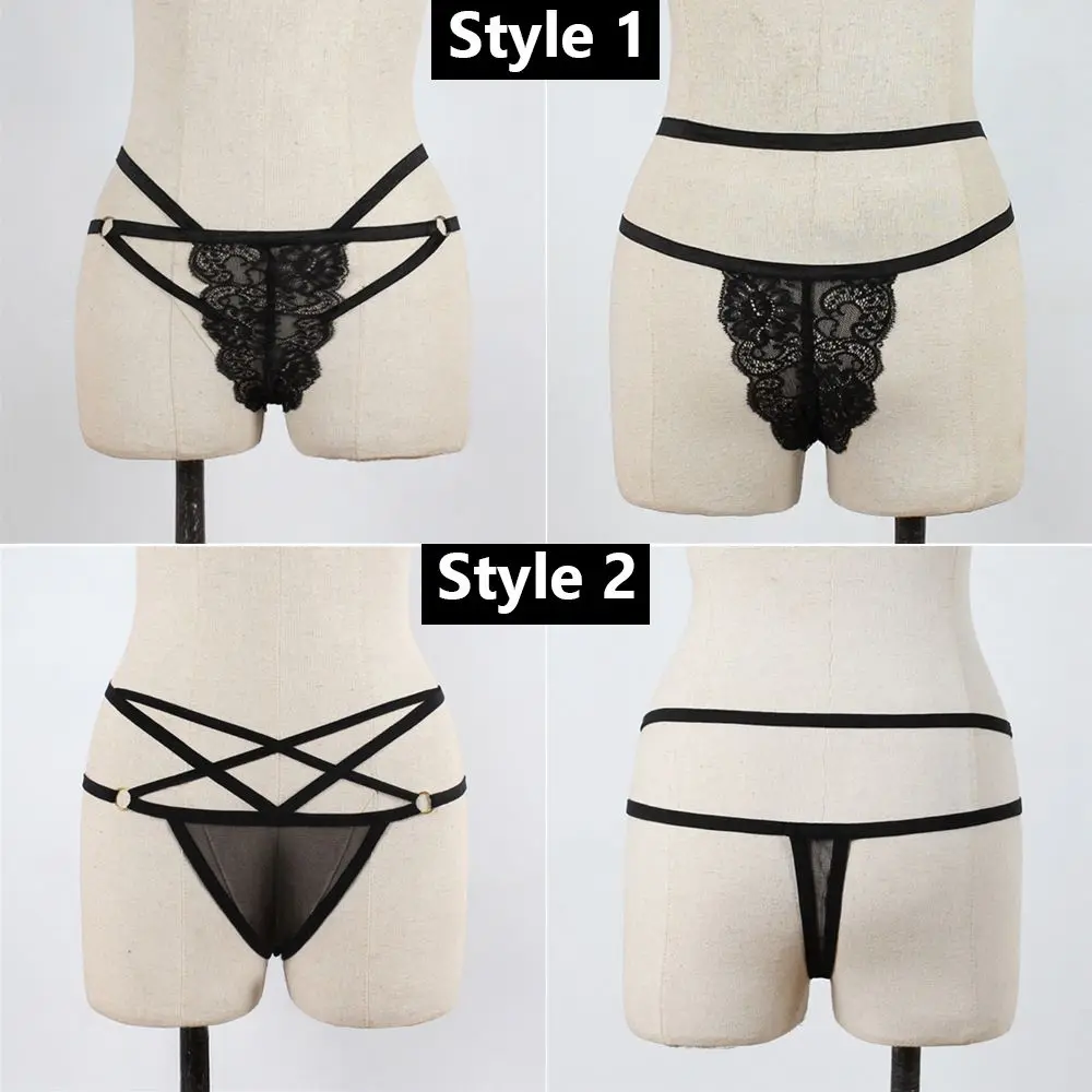 Women Sexy Sheer Lace Bandage Panties Transparent G-string Thongs Elastic Straps Underwear Briefs Hollow Panties