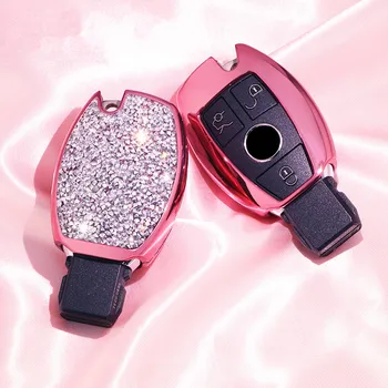 

Artificial Crystal key case cover Key case protective shell holder for Mercedes benz A B R G Class GLK GLA w204 W251 W46 Gift