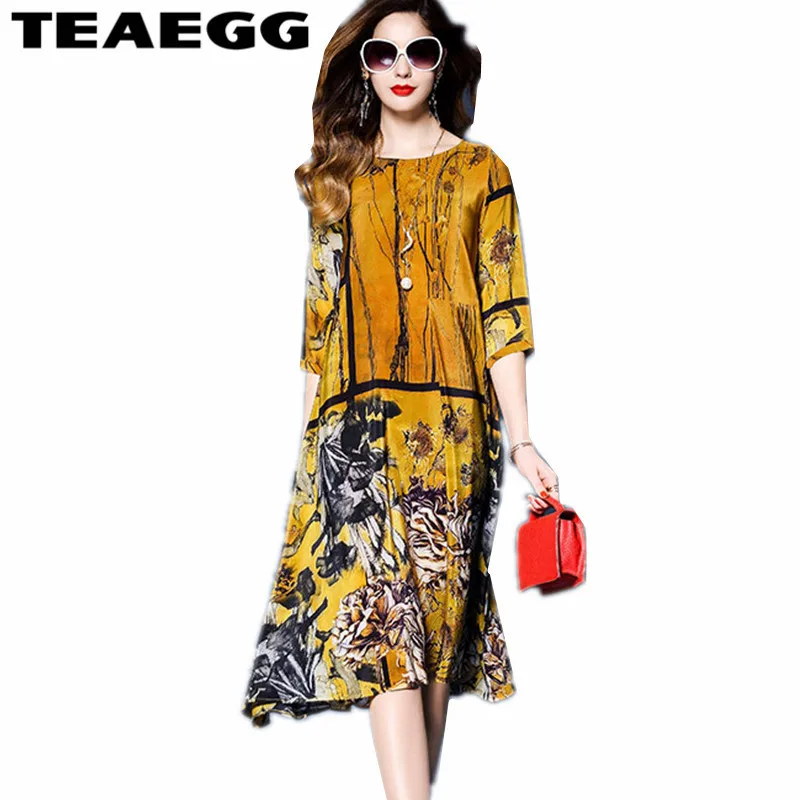 TEAEGG Vestido Floral Bohemian Beach Dress Plus Size 3XL