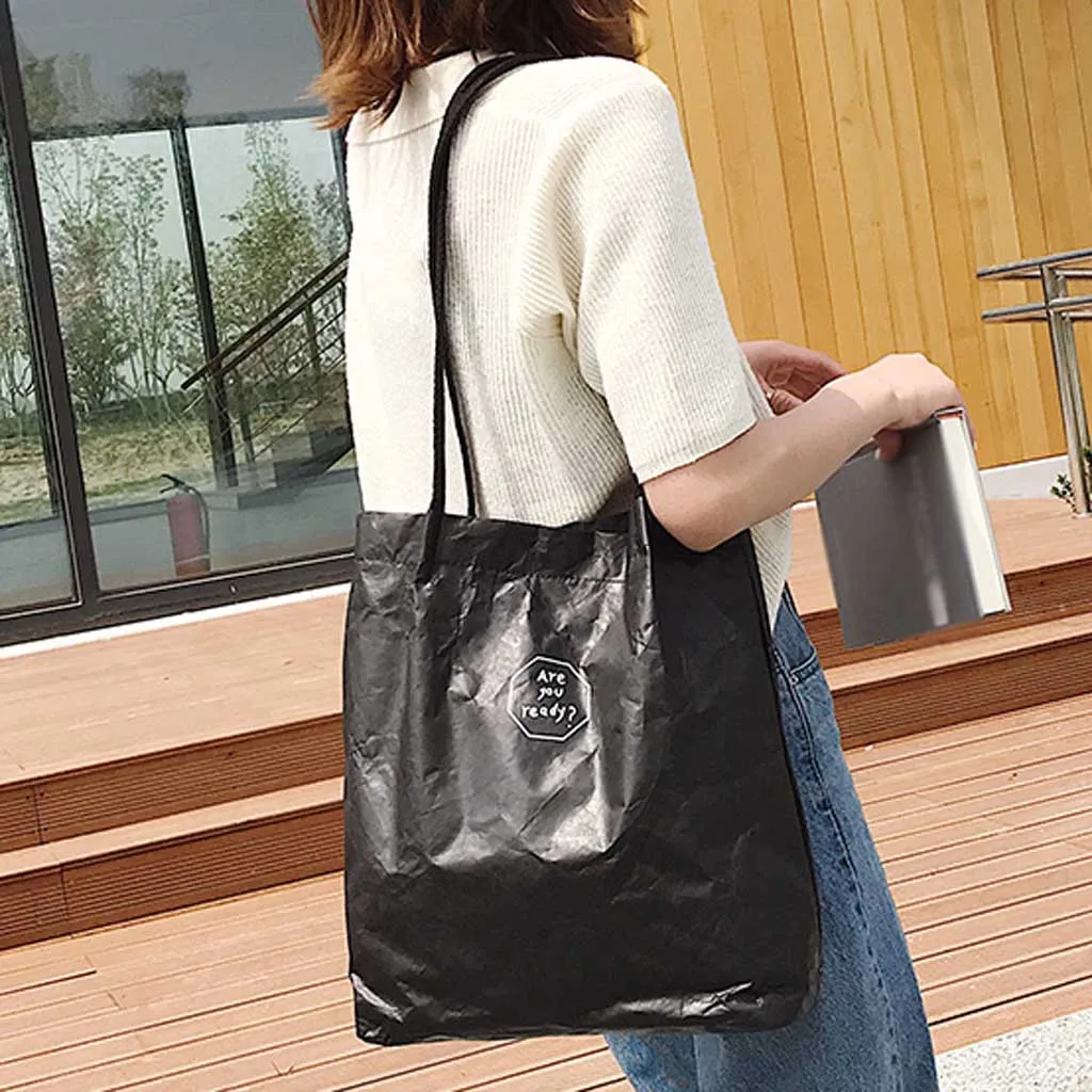 

NEW Wood Women Kraft Paper Vintage Shoulder Bags Letter Solid Casual Tote Handbags PU Leather Travel Shopping Pack