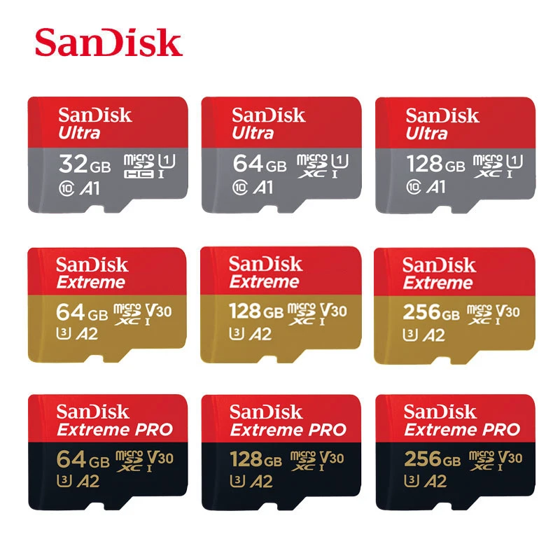 Sandisk MicroSDメモリカード,16GB,32GB,64GB,128GB,256GB,Microdxc,Extreme  Pro,v30,u3,4k,uhd|Micro SD Cards| - AliExpress
