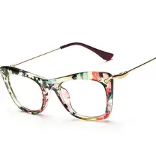 Модные женские очки кошачий глаз оправа с принтом кошка женские очки оправы металлические ножки 7 цветов