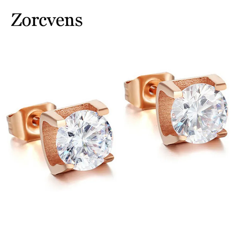 ZORCVENS новинка розовое золото цвет большие серьги-гвоздики мода нержавеющая сталь серьги ювелирные изделия для женщин
