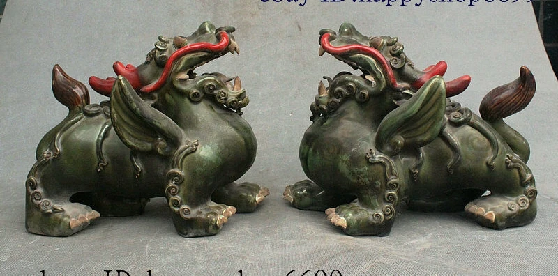 

Collect Chinese Dyansty Ancient Porcelain Kylin Chi-lin Qilin Beast Statue Pairs