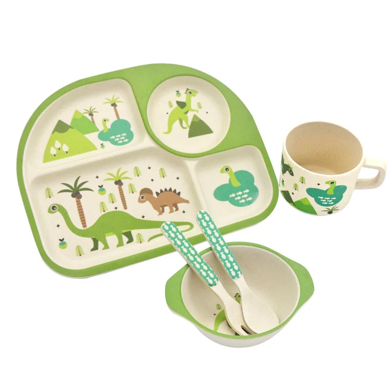 

Children's Tableware Bamboo Fiber Set Baby Green Tableware Plate Fork Spoon Bowl Gift Box Tableware