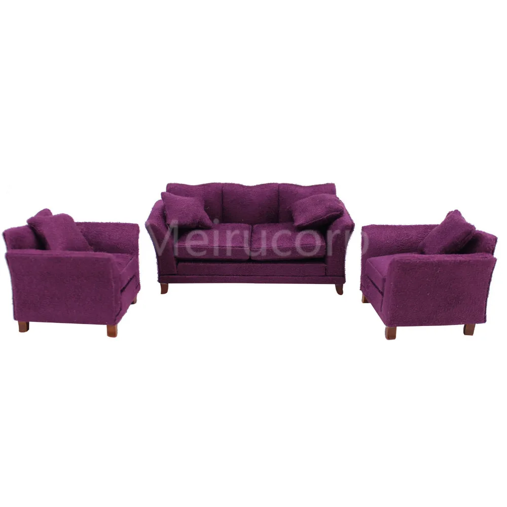 

dollhouse 1/12th miniature furniture Purple Fabric sofa and chair set