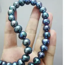 Ювелирные изделия Горячие Продажи* ошеломляющие 9-10 мм TAHITIAN черный жемчуг ожерелье 17 дюймов
