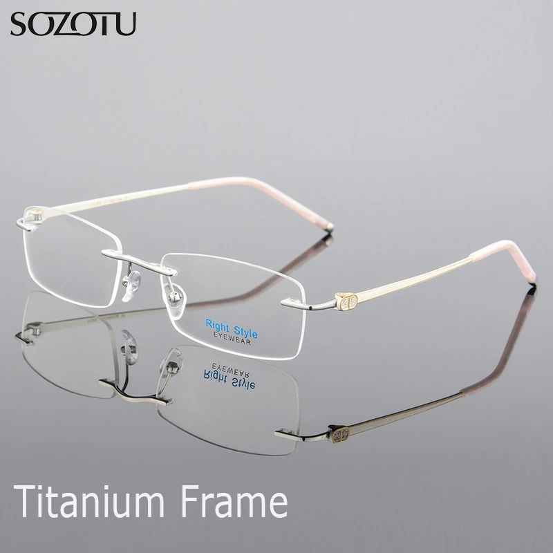 

SOZOTU Spectacle Frame Eyeglasses Women Computer Optical Pure Titanium Rimless Clear Lens Glasses Frame For Female Eyewear QF232