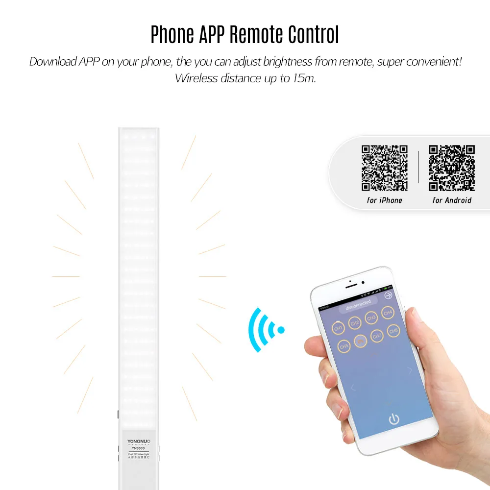 YONGNUO YN360S ручной светодиодный светильник для видео палочка+ Кабель-адаптер питания 5500K с регулируемой яркостью приложение пульт дистанционного управления фотостудия светильник