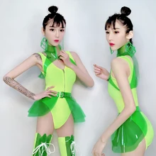 Неоновый зеленый сценический костюм для женщин, сексуальный костюм для танцев ГОГО, костюм для косплея, эльфы, певица, ведущий танец, ночной клуб, комбинезон BL1861