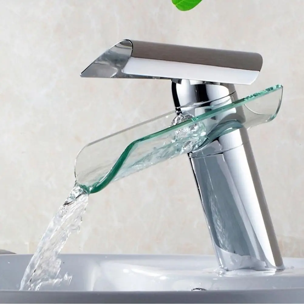 

Waterfall Metal Glass Faucet Bathroom Kitchen Single Handle Basin Sink Water Tap Set