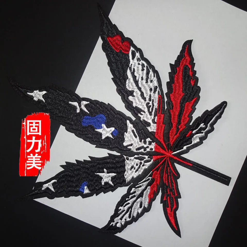 

2pcs/lot Embroidered Maple leaves Patches Iron On Clothes Stickers Sew Jeans Bags Apparel Appliques Diy Patchwork Coats Stripes