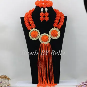 

Lace Jewelry Orange Bridal Jewelry Sets Crystal Beads Necklace Nigerian Wedding African Beads Jewelry Set Free Shipping ABF517